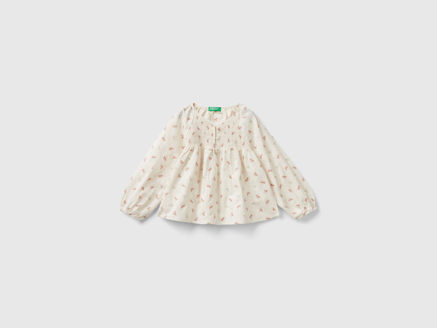 Blusa leggera con stampa cavalli da bimba bianco panna | Benetton Outlet