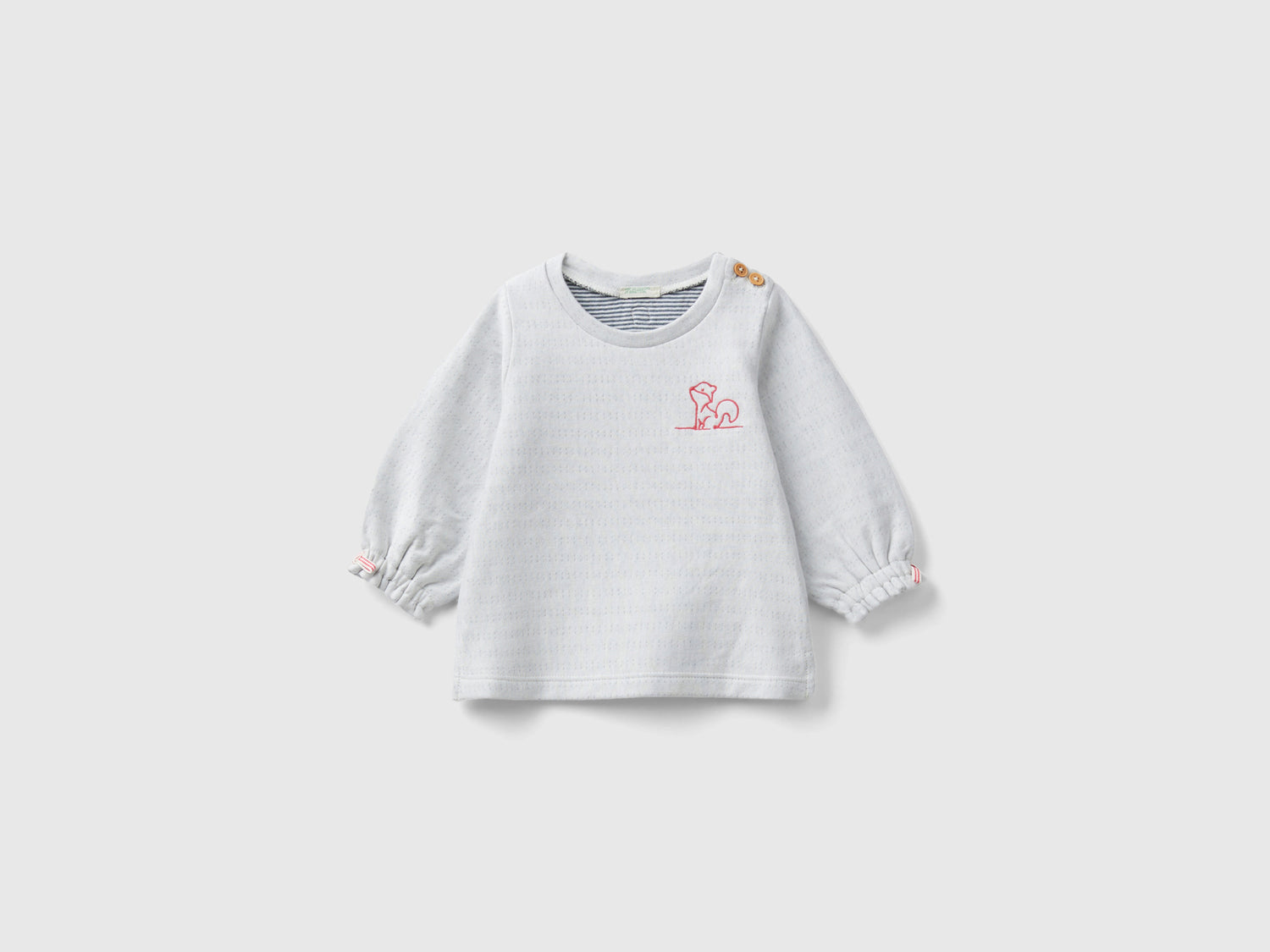 Felpa a righe con ricamo da neonato bianco panna | Benetton Outlet