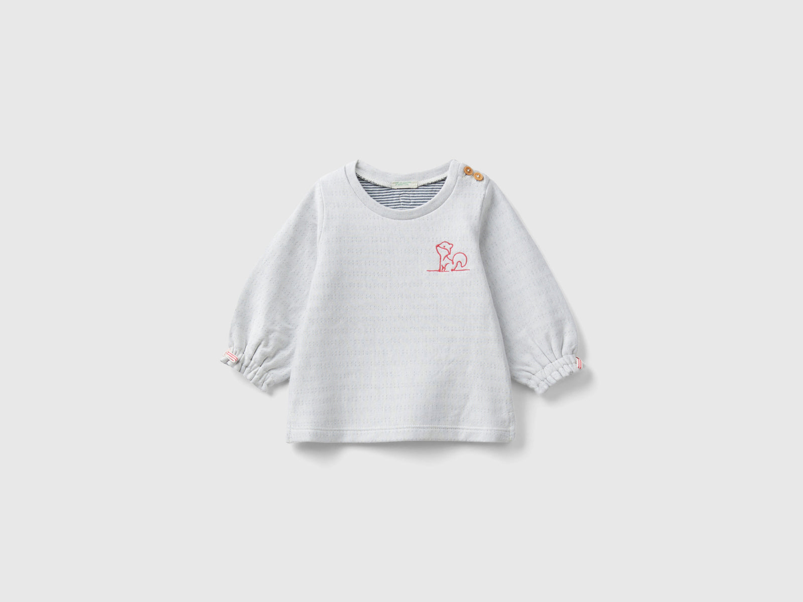 Felpa a righe con ricamo da neonato bianco panna | Benetton Outlet