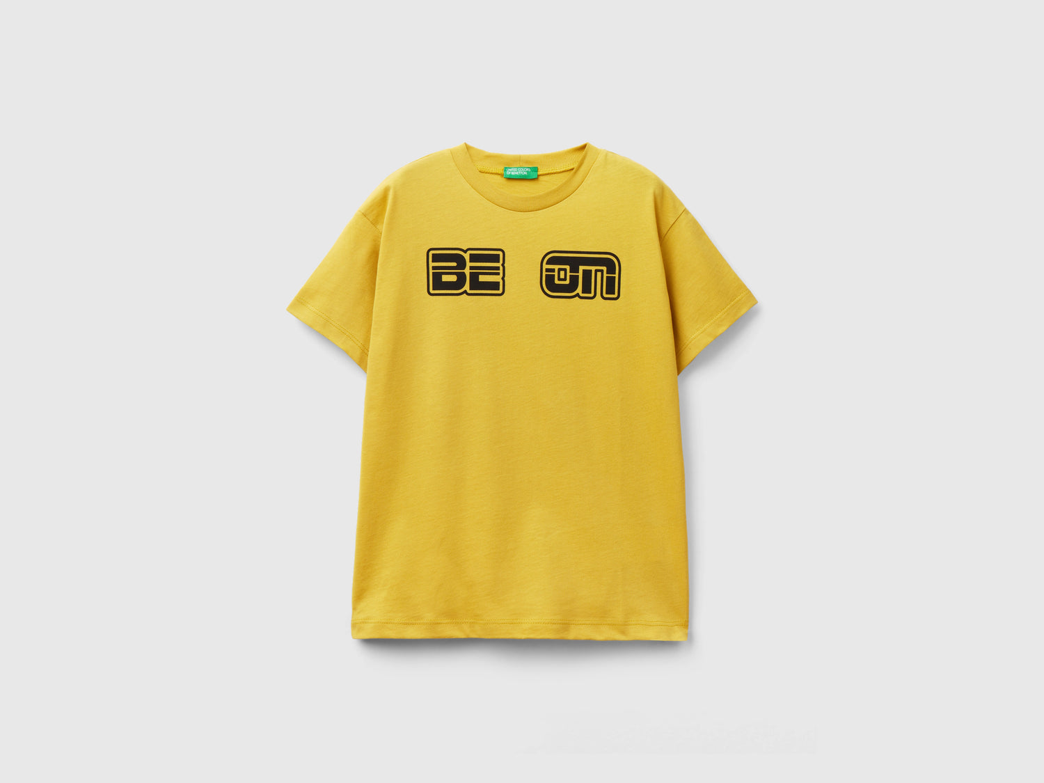 T-shirt 100% cotone bio con logo da bambino senape | Benetton Outlet
