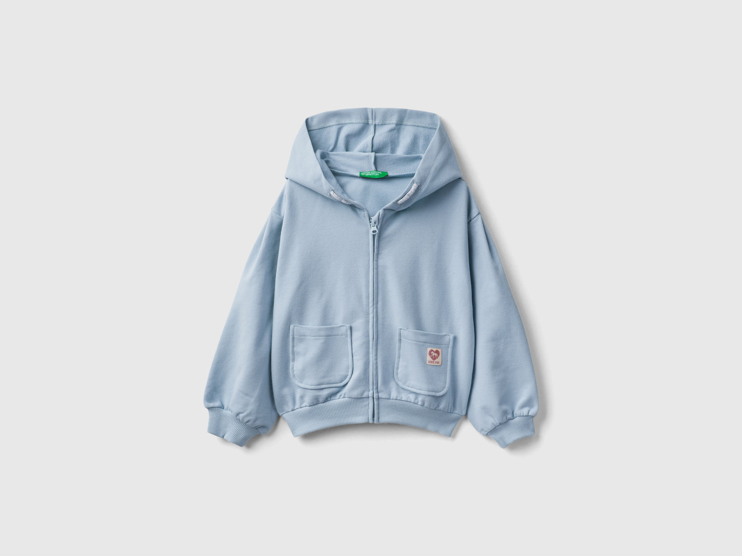 Felpa con zip in cotone bio stretch da bimba celeste | Benetton Outlet