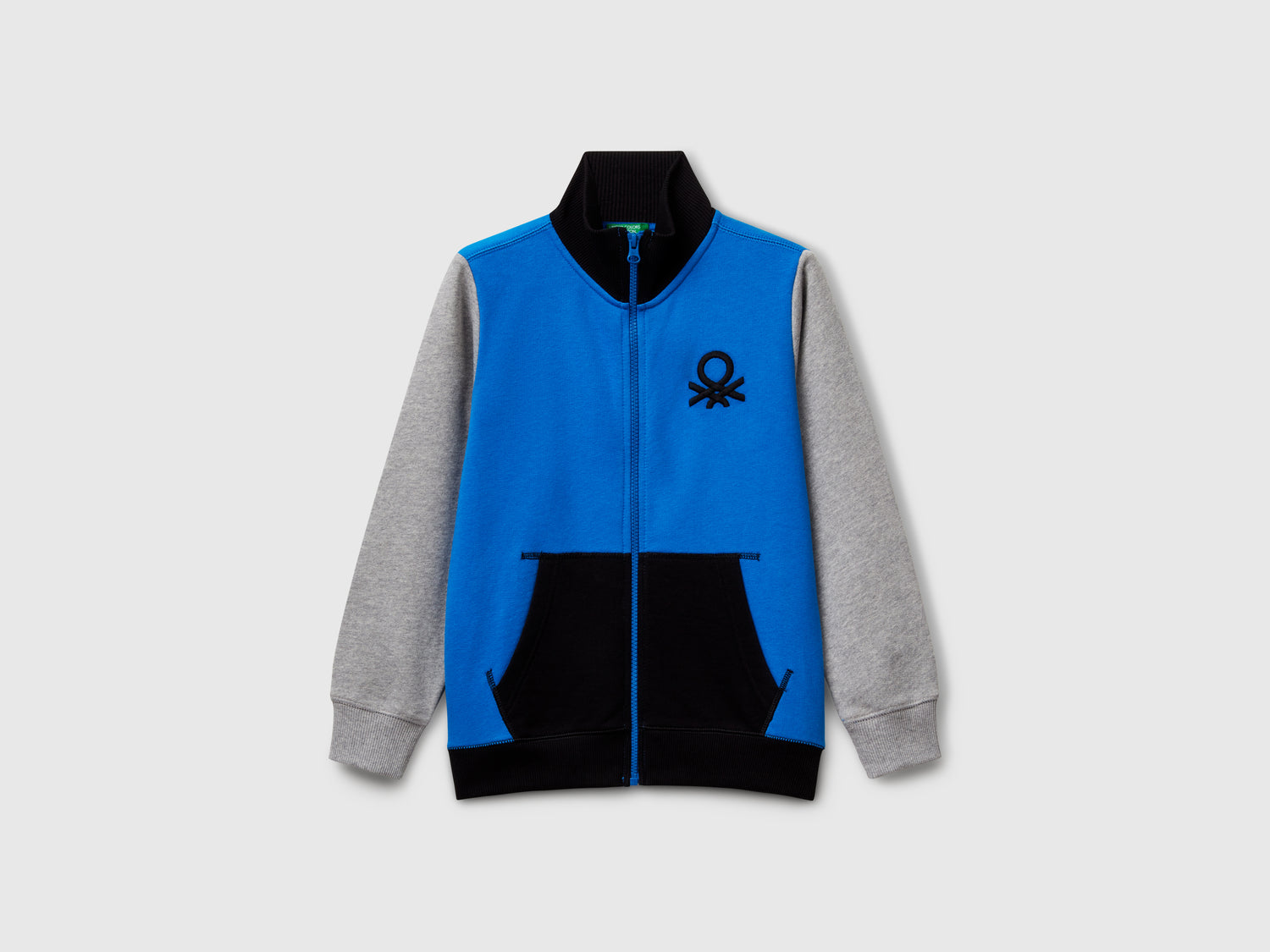 Felpa con zip in puro cotone da bambino blu | Benetton Outlet