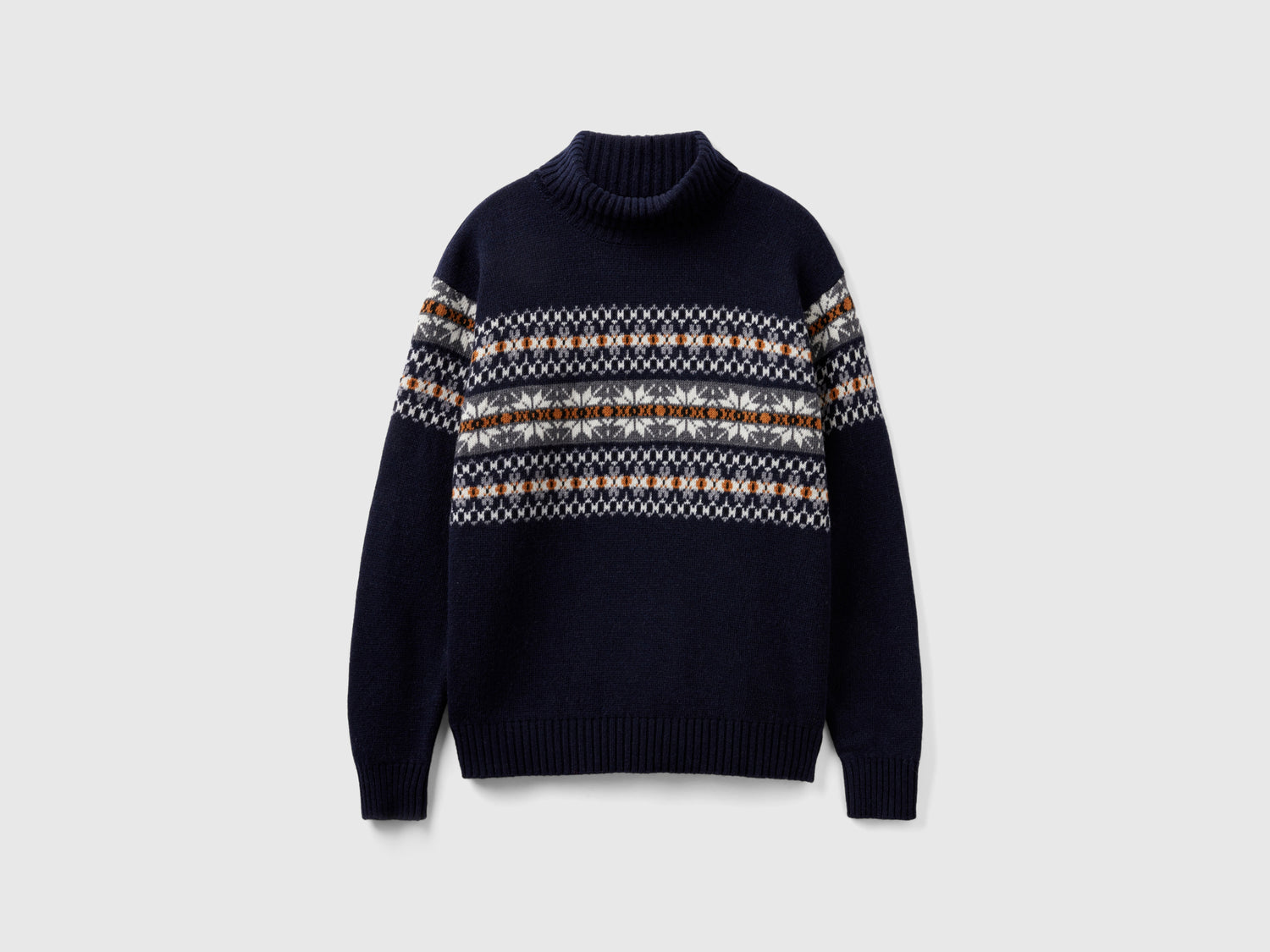 Dolcevita jacquard in misto lana da uomo blu scuro | Benetton Outlet