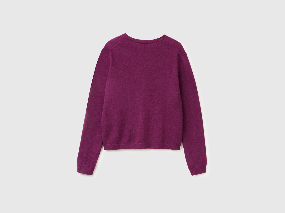 Cardigan viola in pura lana Merino