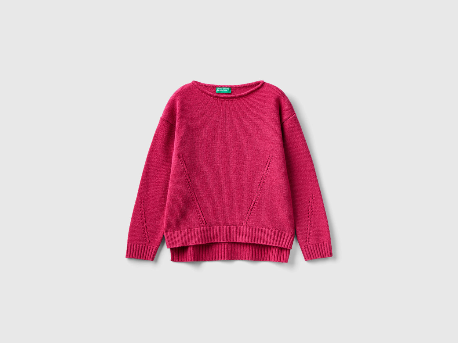 Maglia lavorata con giochi di punti da bambina ciclamino | Benetton Outlet