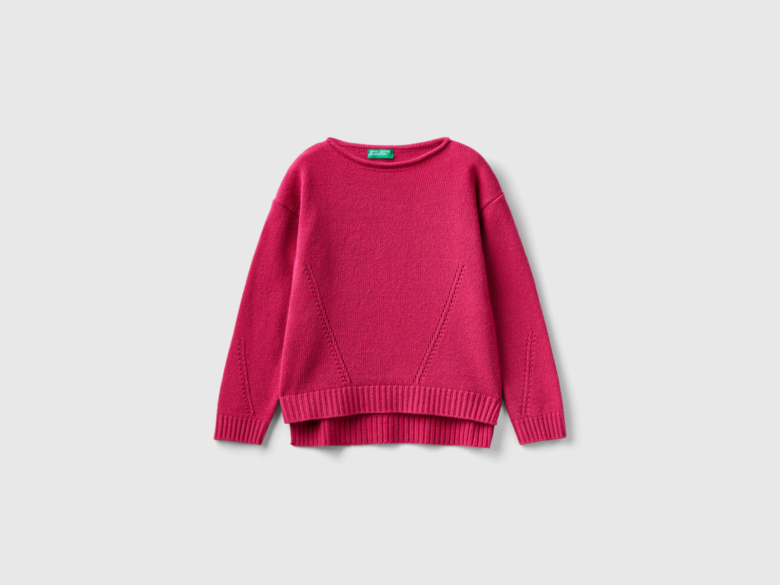 Maglia lavorata con giochi di punti da bambina ciclamino | Benetton Outlet
