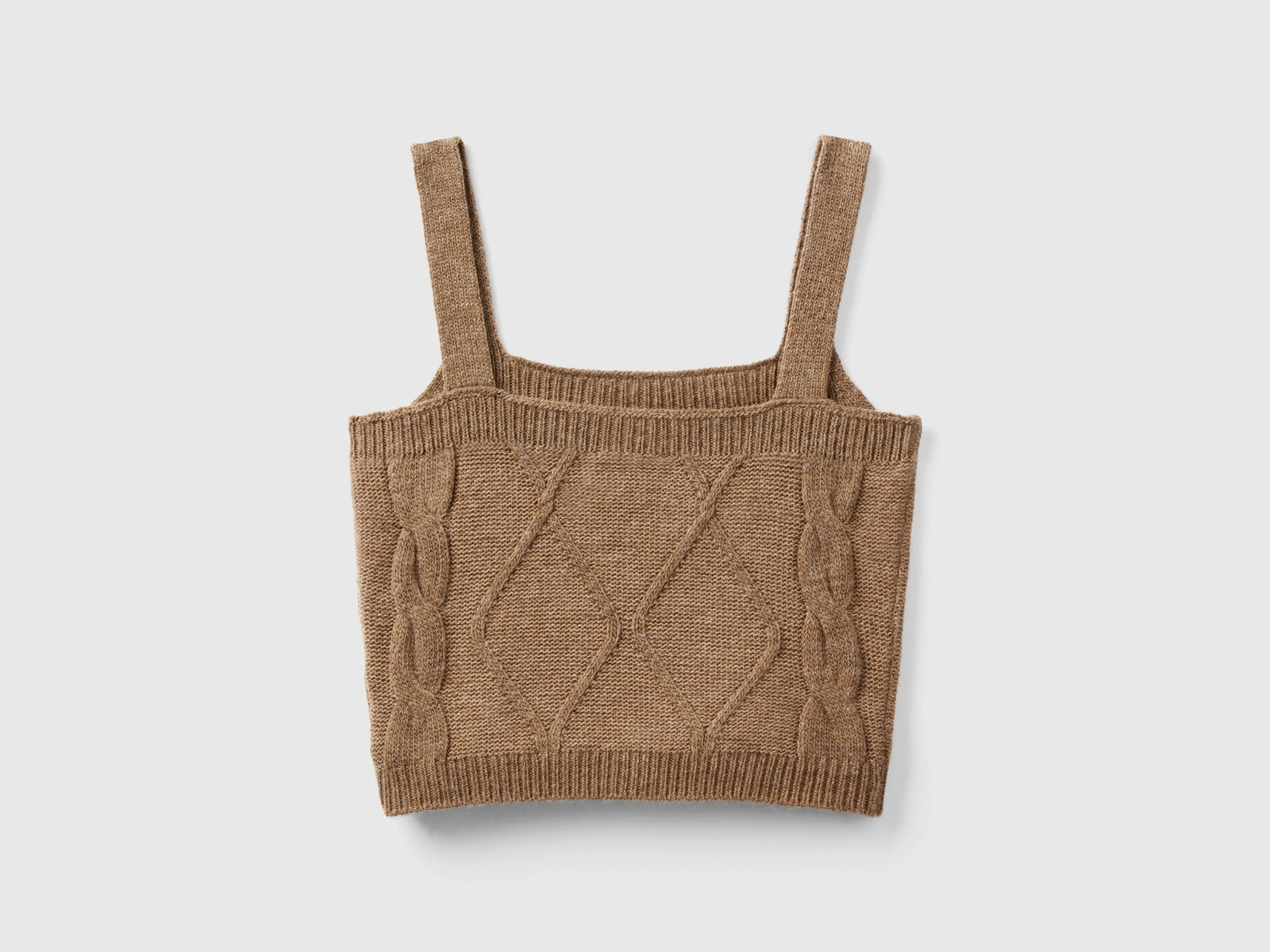 Crop top in maglia con trecce e losanghe da donna cammello 2 | Benetton Outlet