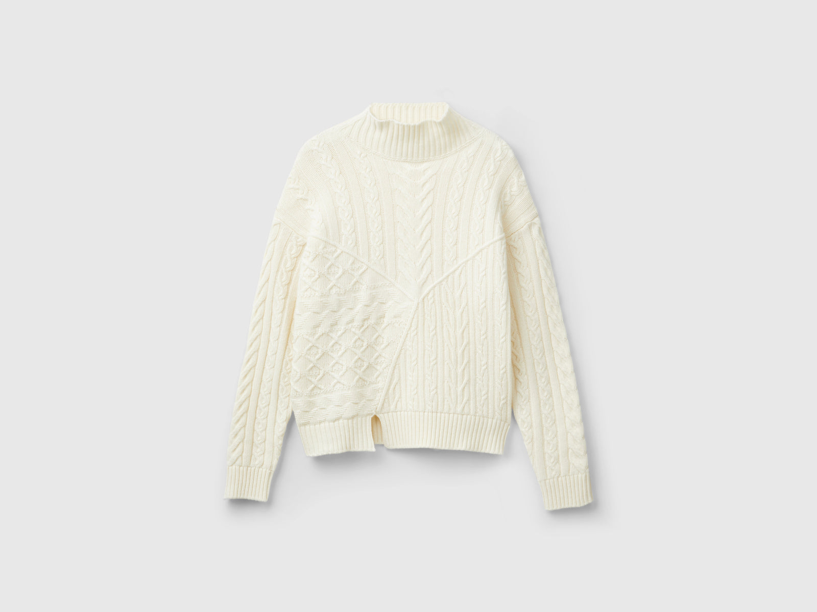 Maglione a lupetto lavorato da donna bianco panna | Benetton Outlet