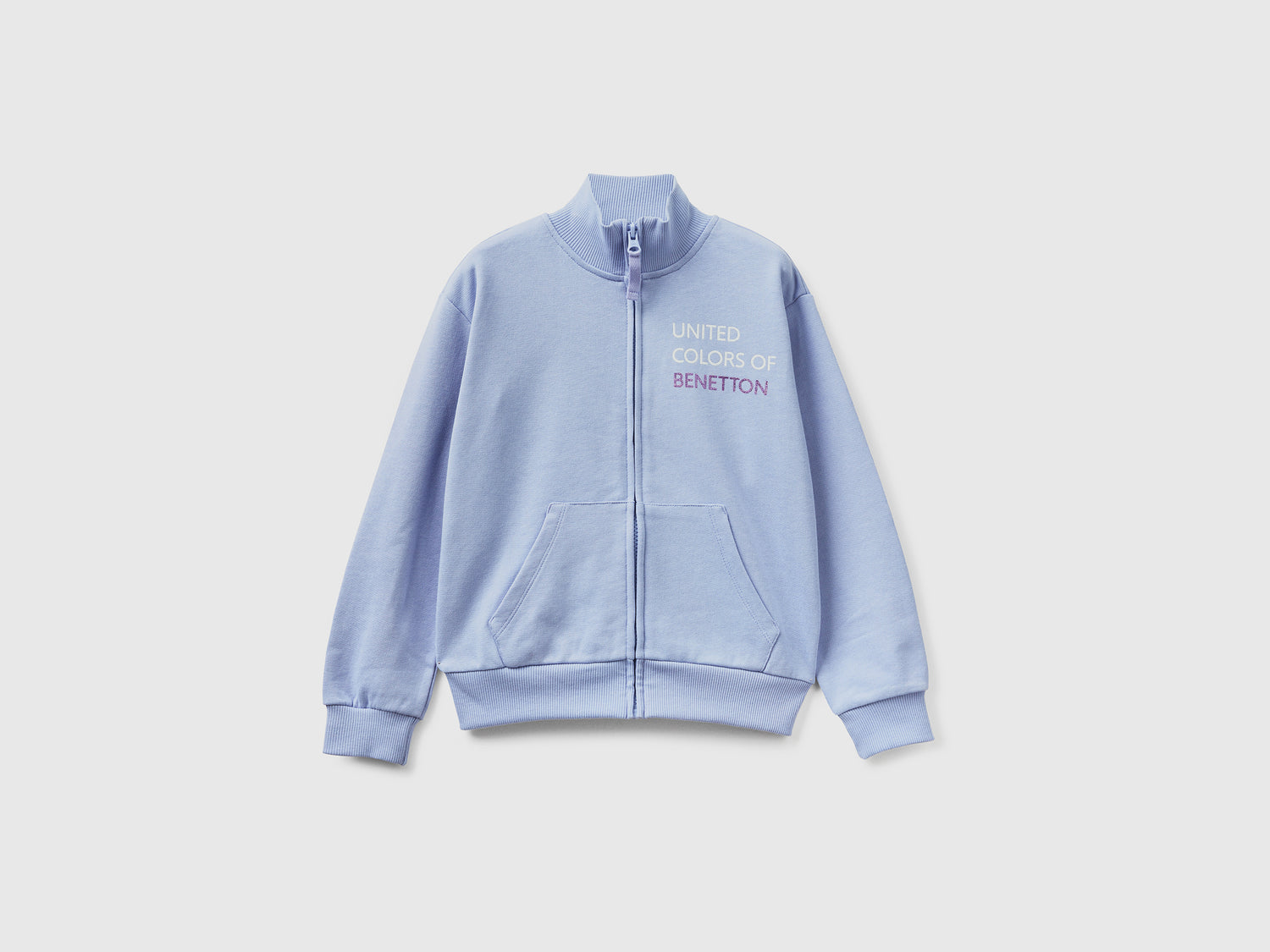 Felpa con zip e colletto da bambina lilla | Benetton Outlet
