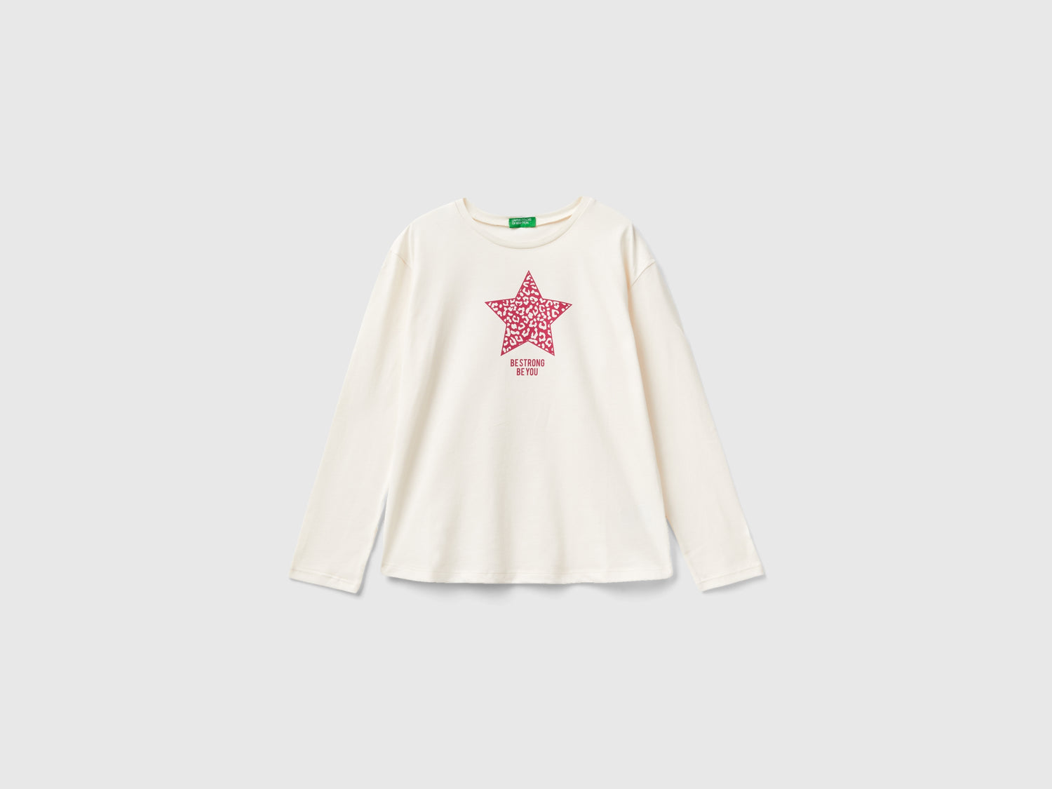 T-shirt in caldo cotone con stampa da bambina bianco panna | Benetton Outlet