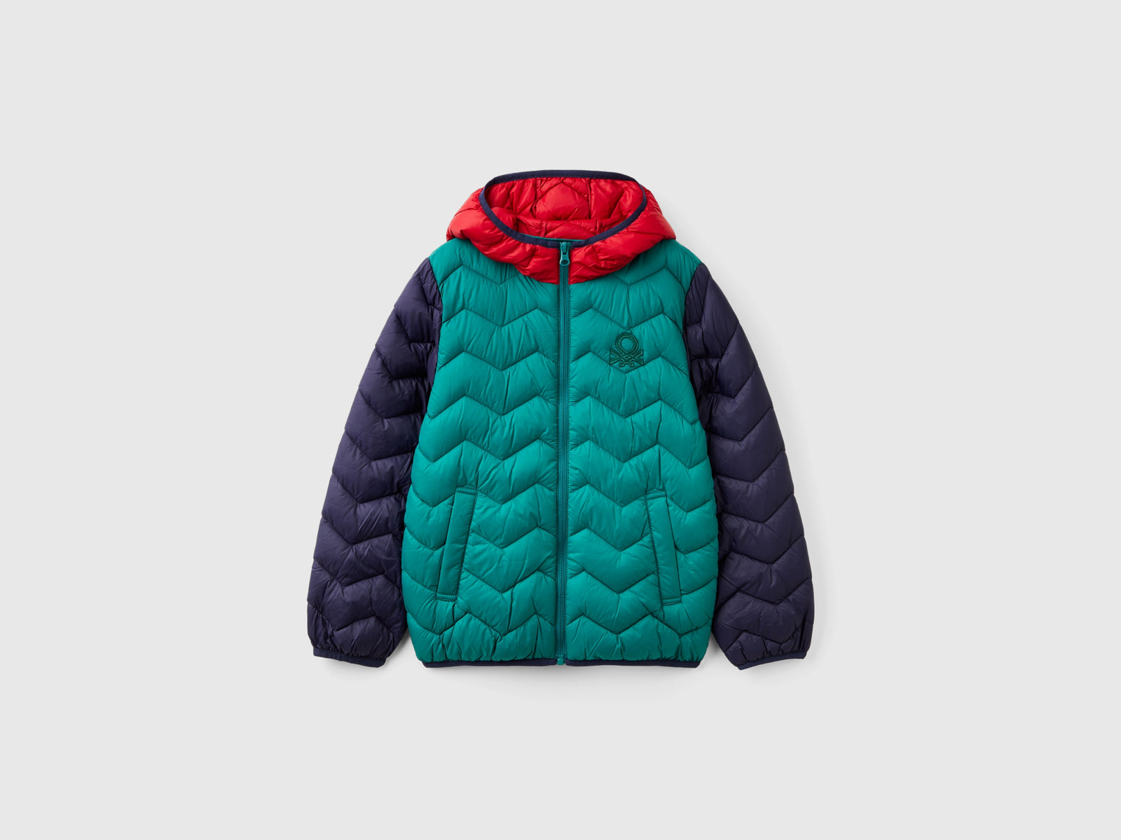 Giubbotto imbottito con cappuccio da bambino multi-color | Benetton Outlet