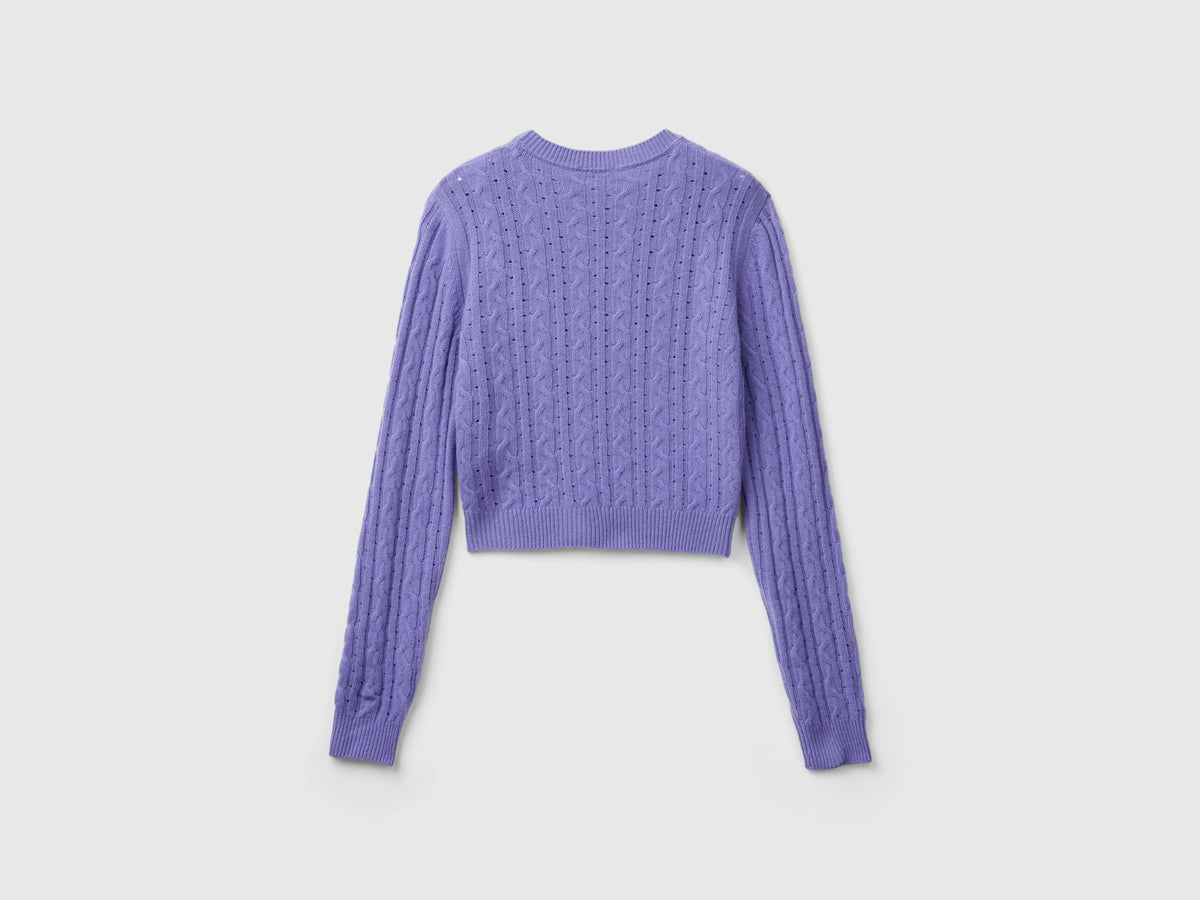 Cropped cable knit top with openwork details