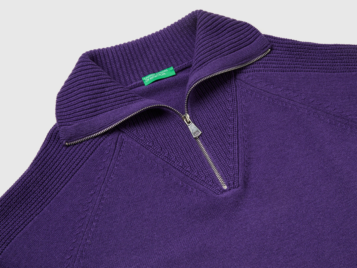 Maglia con mezza zip 100% lana