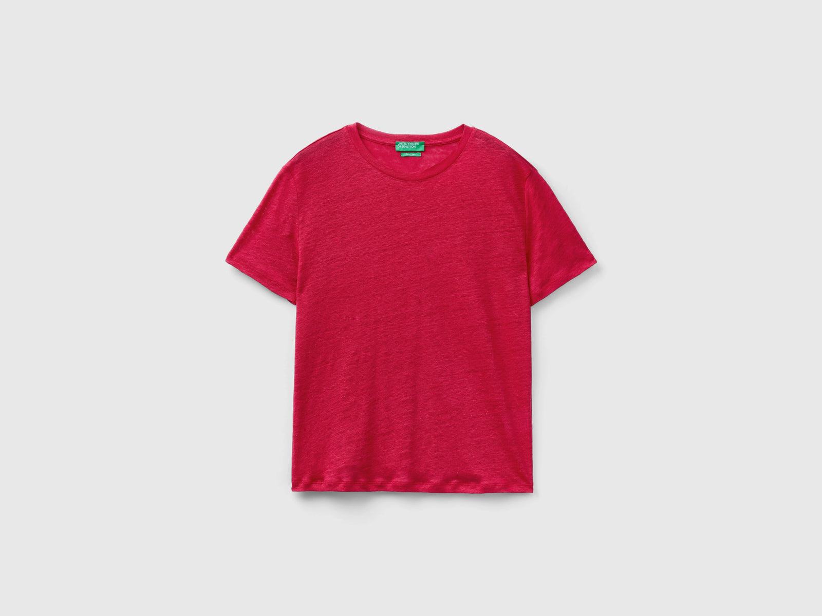 Maglietta girocollo in puro lino da donna ciclamino | Benetton Outlet