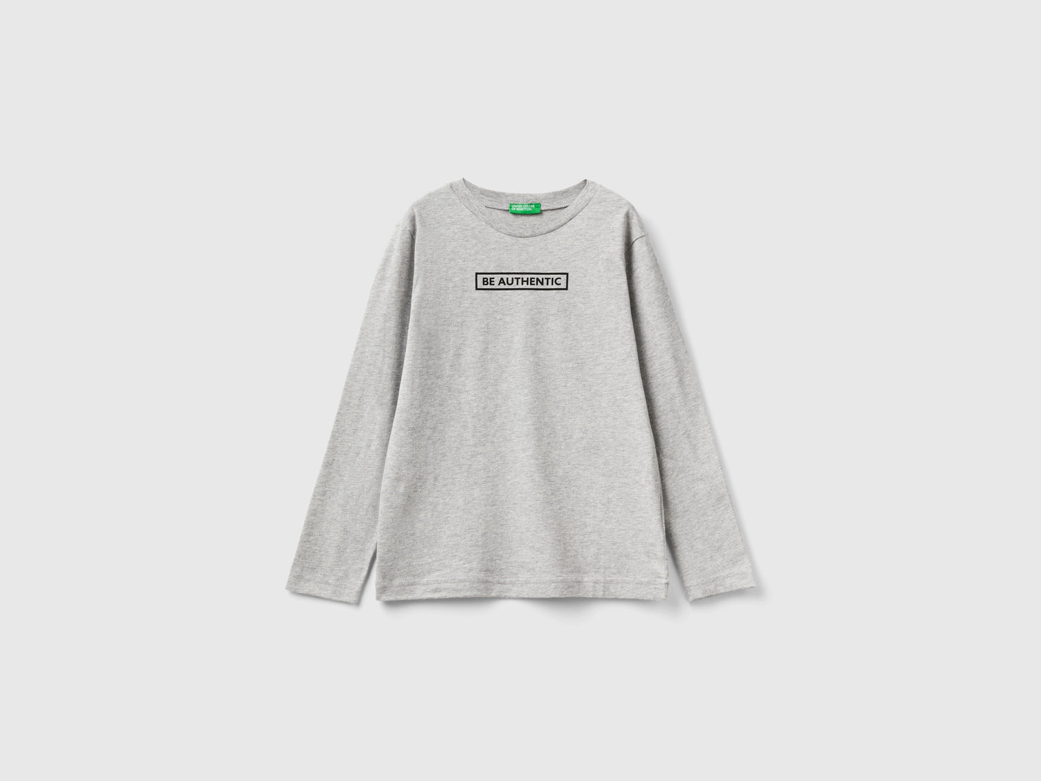 T-shirt manica lunga in caldo cotone da bambino grigio chiaro | Benetton Outlet