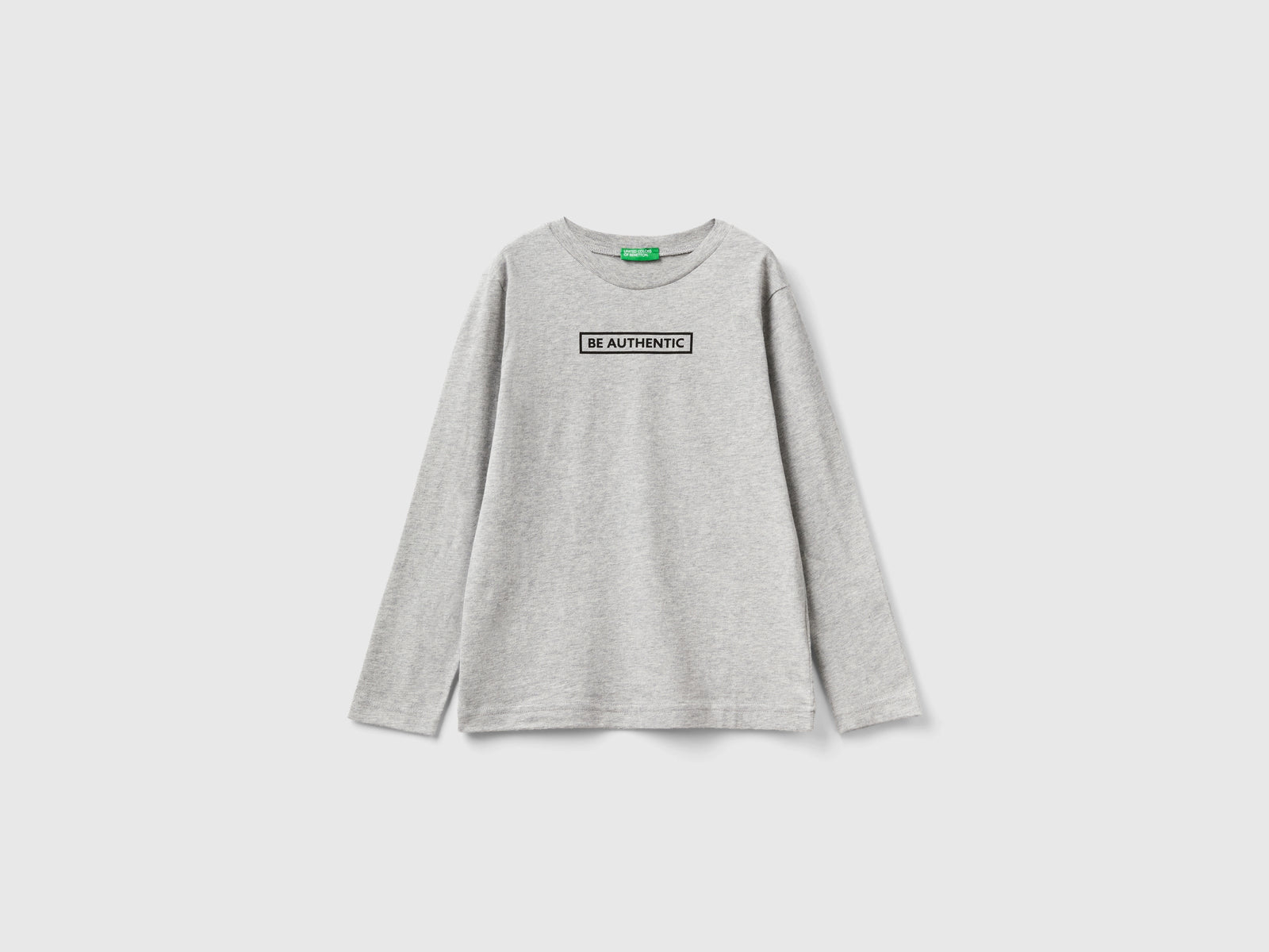 T-shirt manica lunga in caldo cotone da bambino grigio chiaro | Benetton Outlet