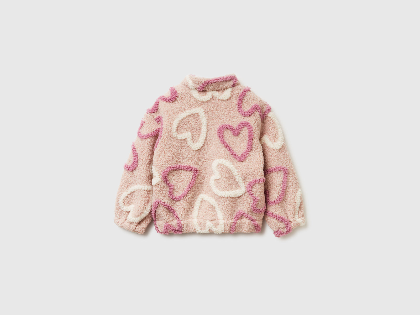 Felpa a cuori in pelliccetta sintetica da bimba rosa tenue 2 | Benetton Outlet