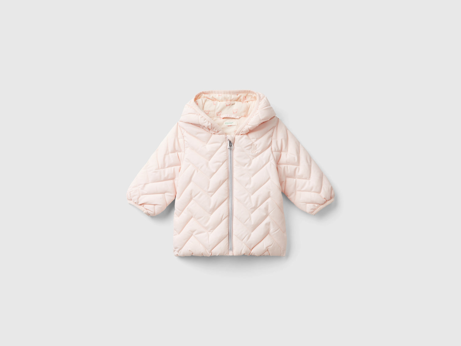 Piumino imbottito con orecchie da neonato rosa tenue | Benetton Outlet