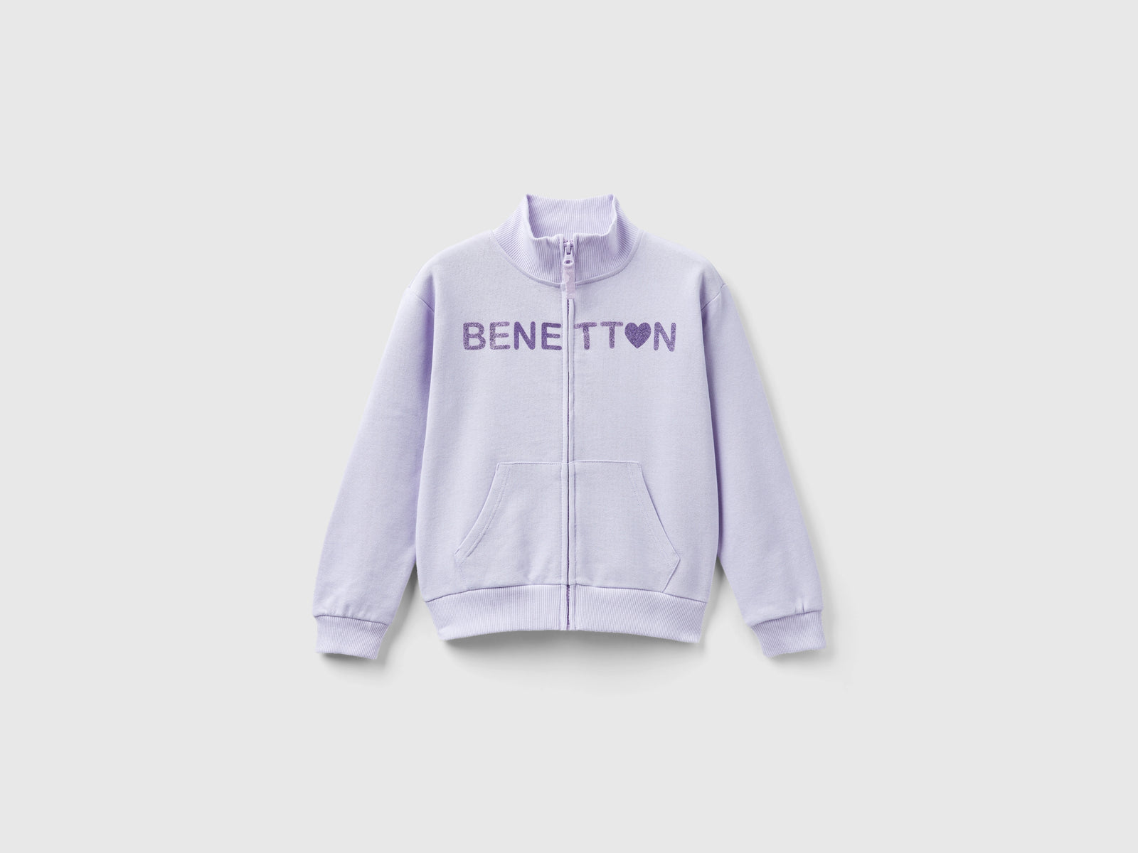 Felpa con zip e colletto da bambina lilla | Benetton Outlet