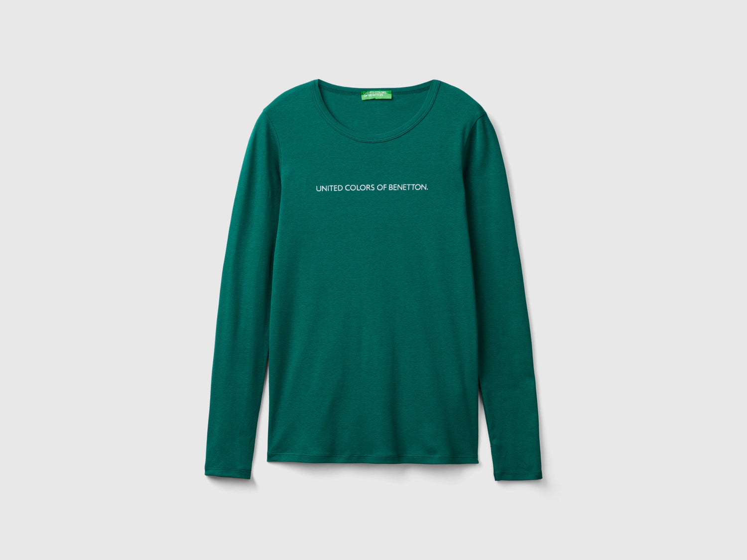 T-shirt verde bosco a manica lunga 100% cotone da donna verde scuro | Benetton Outlet