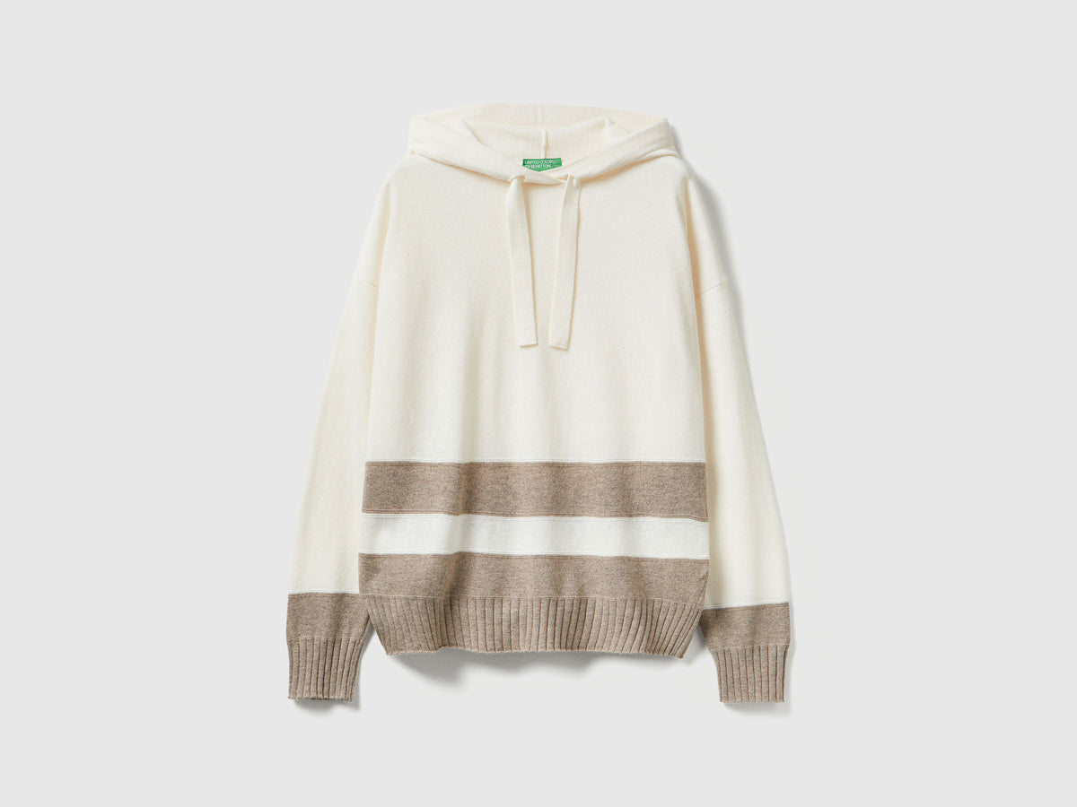 Maglia panna in misto cashmere con cappuccio