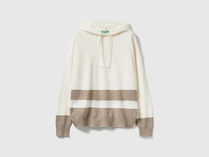Maglia panna in misto cashmere con cappuccio