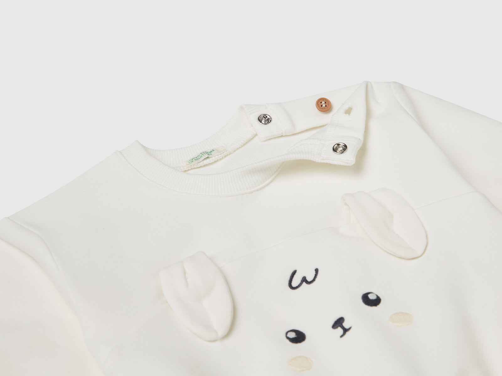Felpa con ricamo e patch da neonato bianco panna 3 | Benetton Outlet