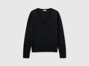 Maglia con scollo a V in misto seta