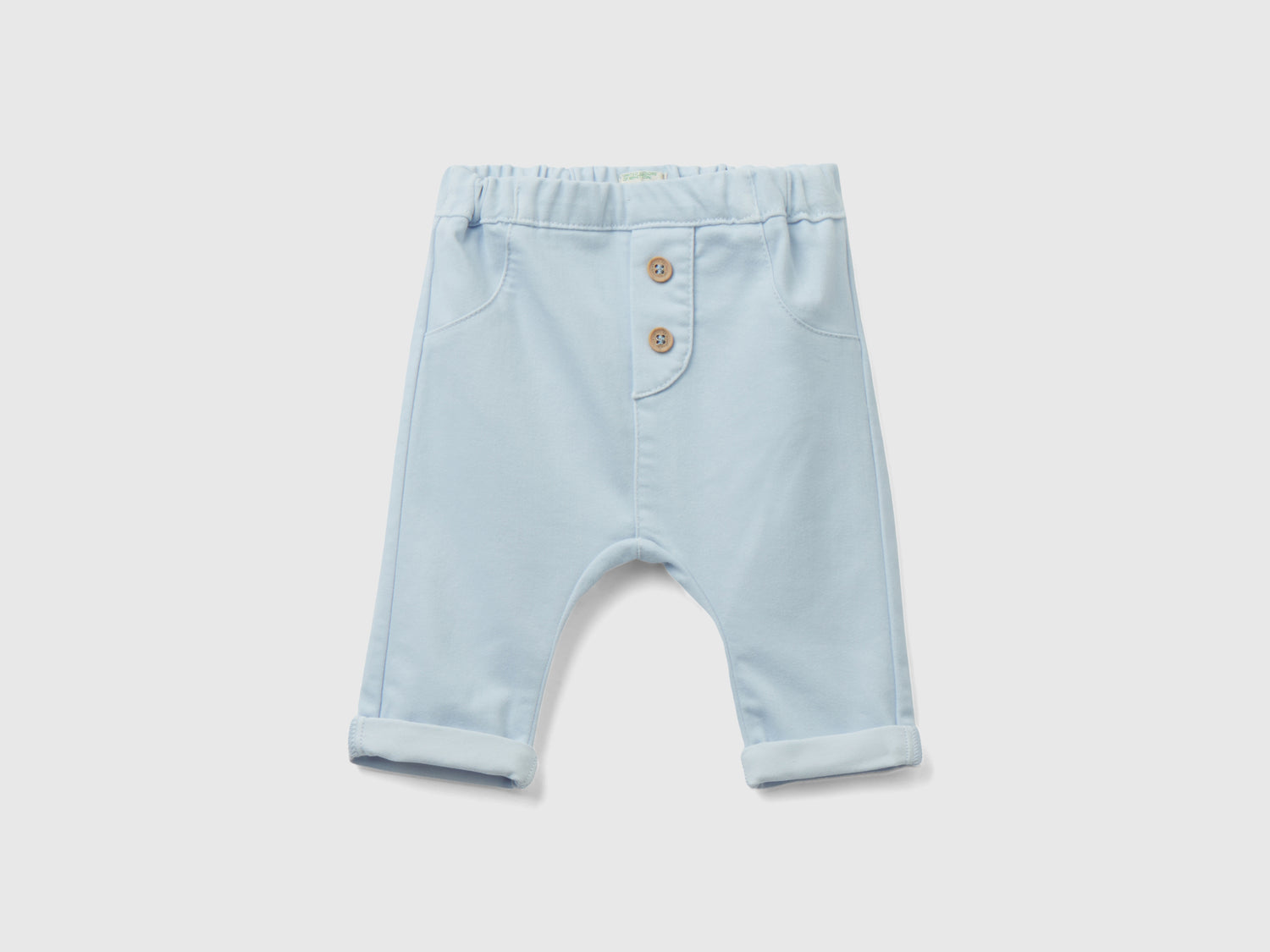 Pantaloni in misto cotone stretch da neonato celeste | Benetton Outlet