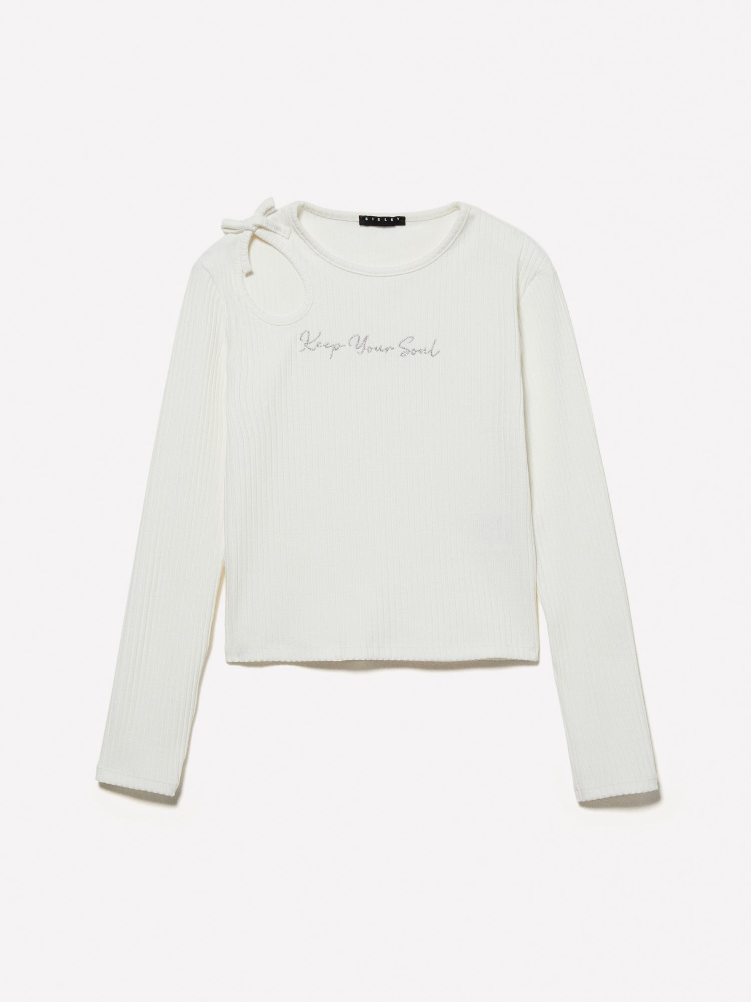 T-shirt a costine con ricamo e cut-out da bambina bianco | Sisley young Outlet