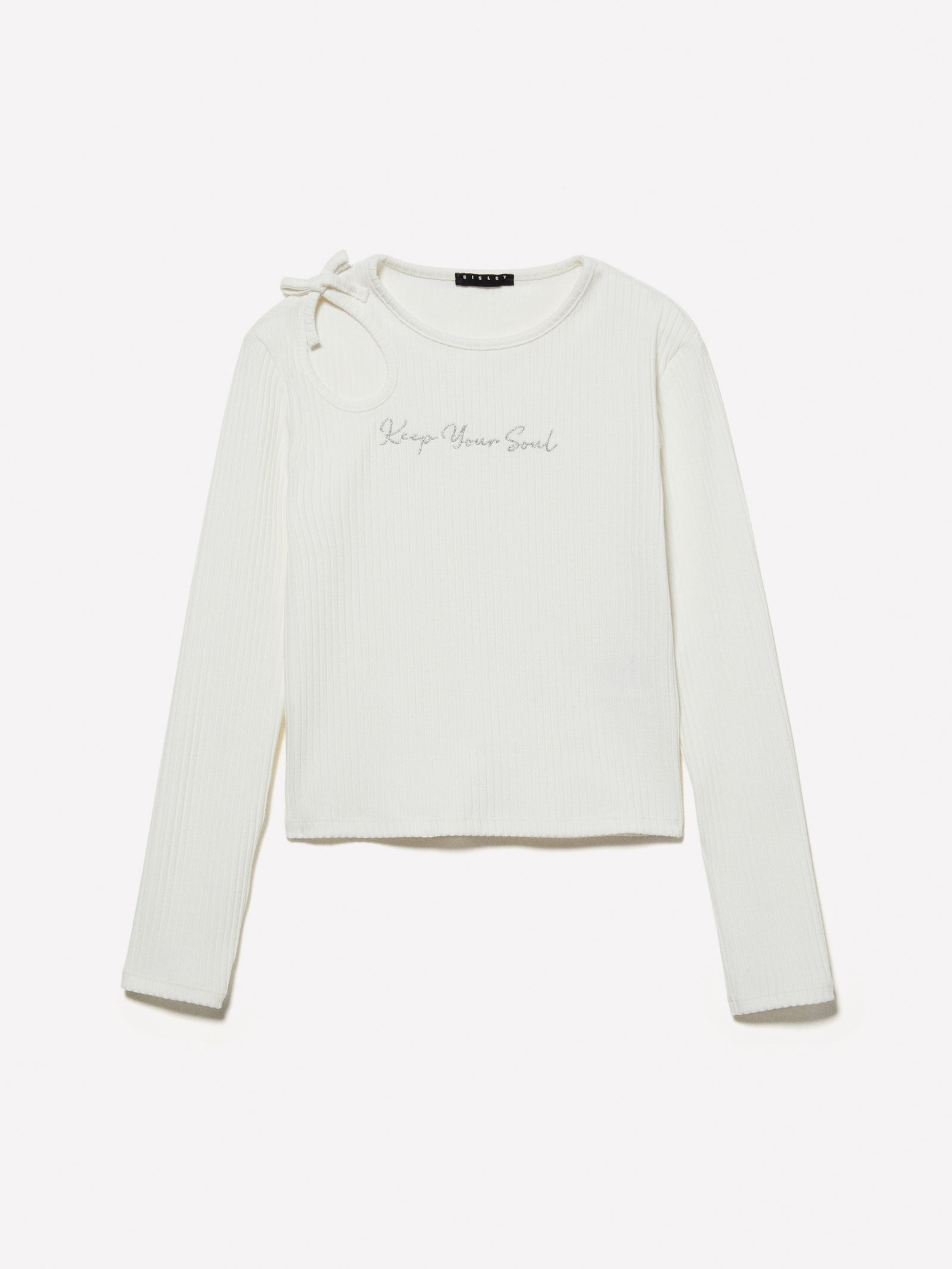T-shirt a costine con ricamo e cut-out da bambina bianco | Sisley young Outlet