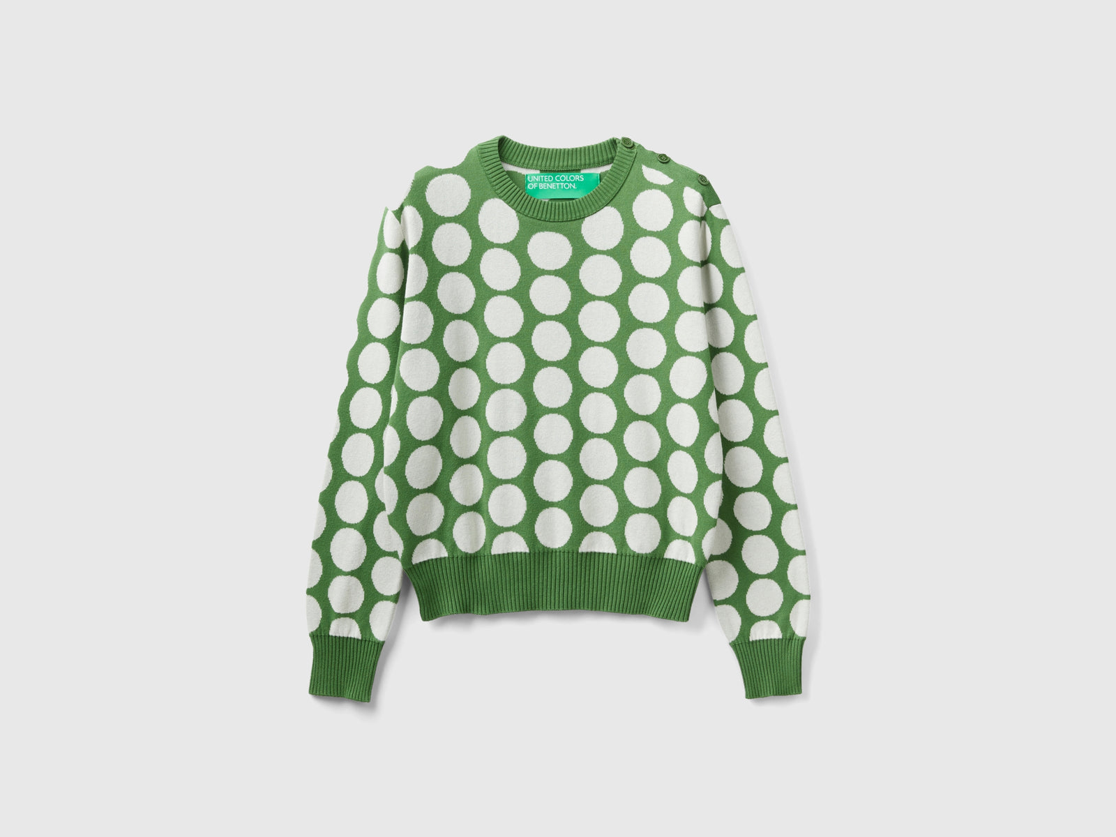 Maglia a pois in cotone tricot da donna verde | Benetton Outlet