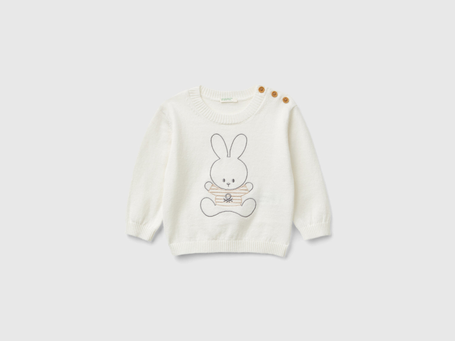 Maglia in misto lana con ricamo da neonato bianco panna | Benetton Outlet