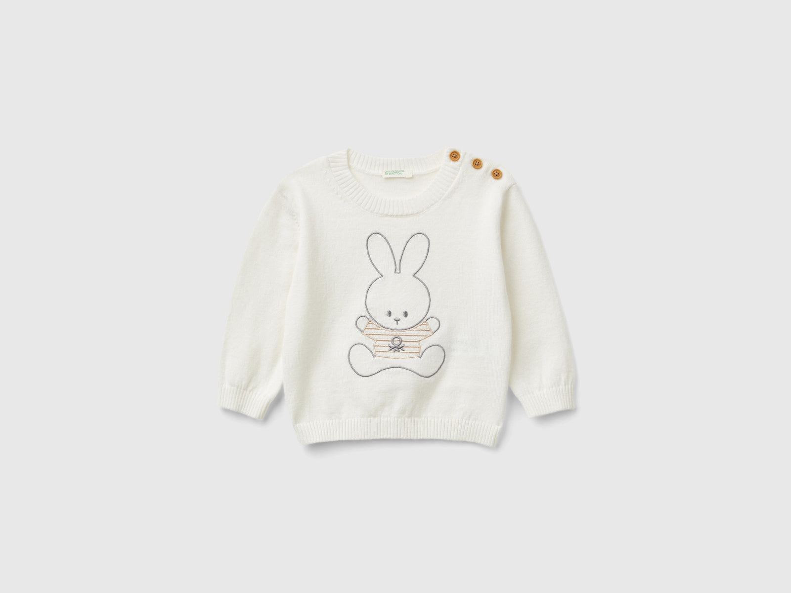 Maglia in misto lana con ricamo da neonato bianco panna | Benetton Outlet