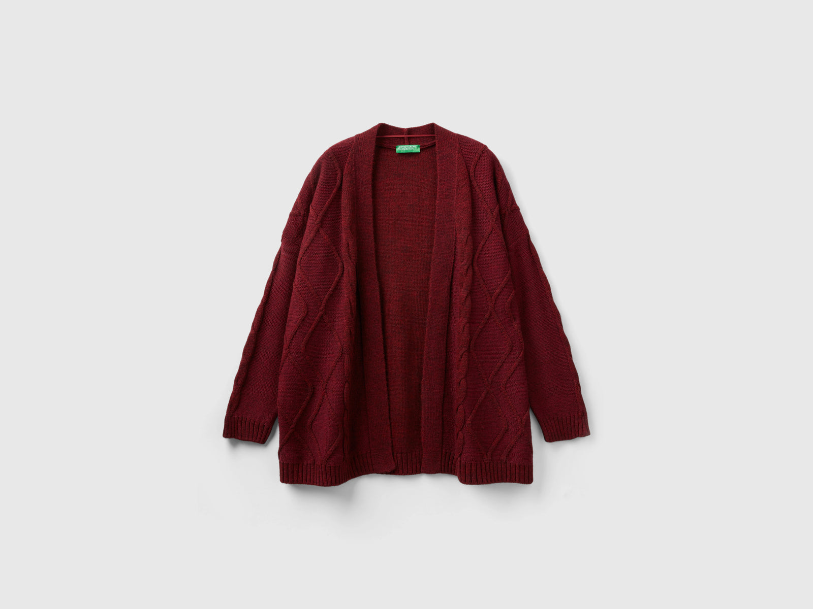 Cardigan con trecce e losanghe da donna bordeaux | Benetton Outlet