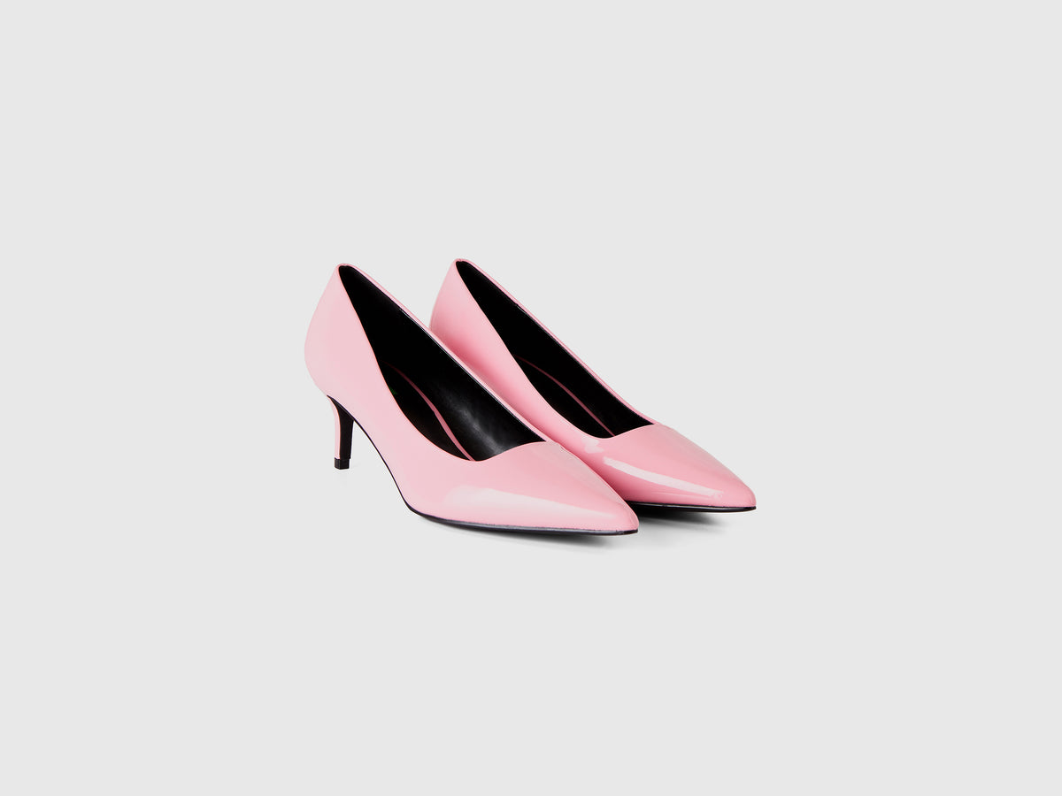 Decolleté rosa con tacco in vernice
