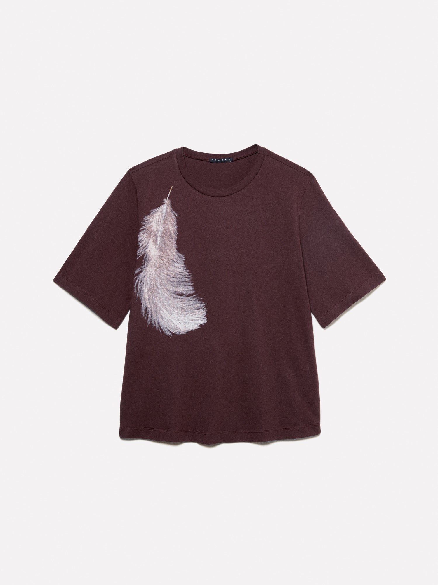 T-shirt marrone con stampa piuma da donna marrone scuro | Sisley Outlet