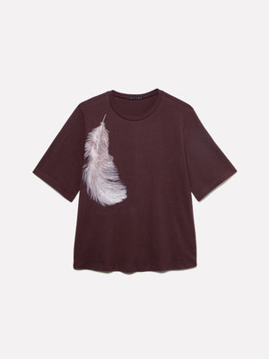 T-shirt marrone con stampa piuma