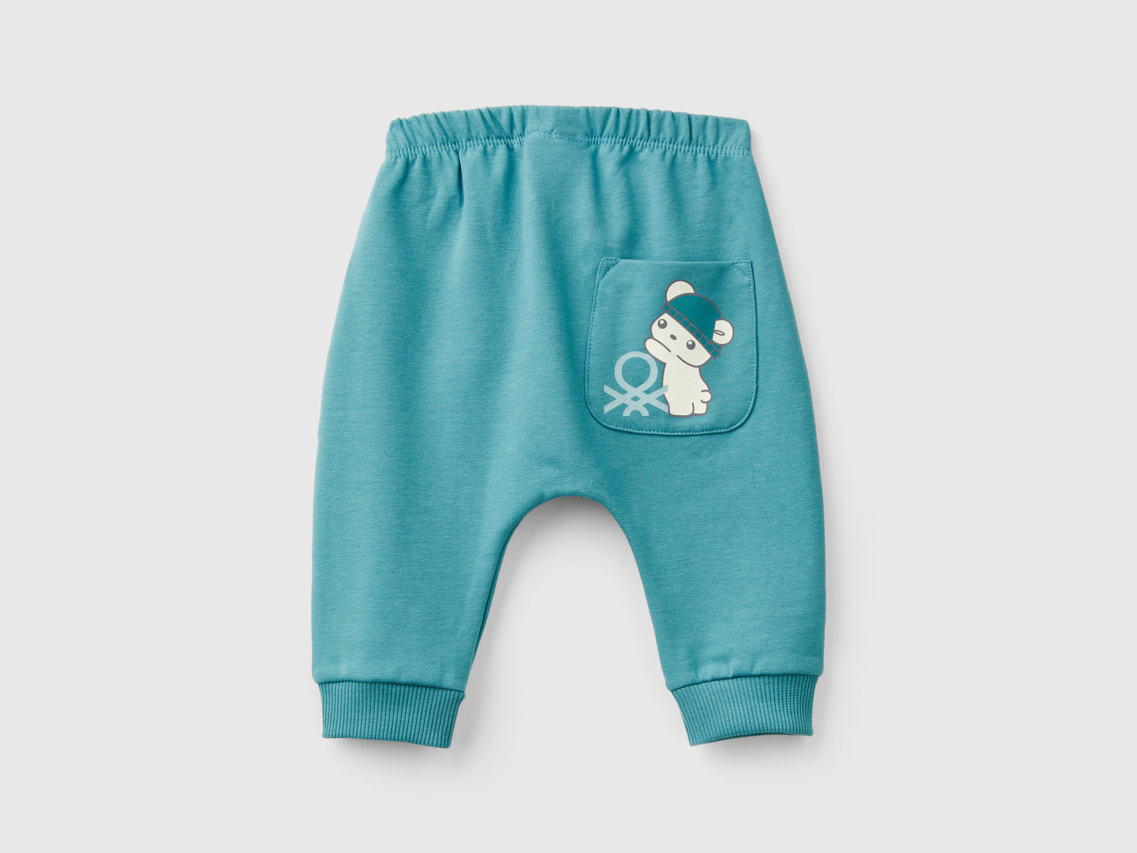Pantaloni in calda felpa con taschino da neonato verde ottanio 2 | Benetton Outlet