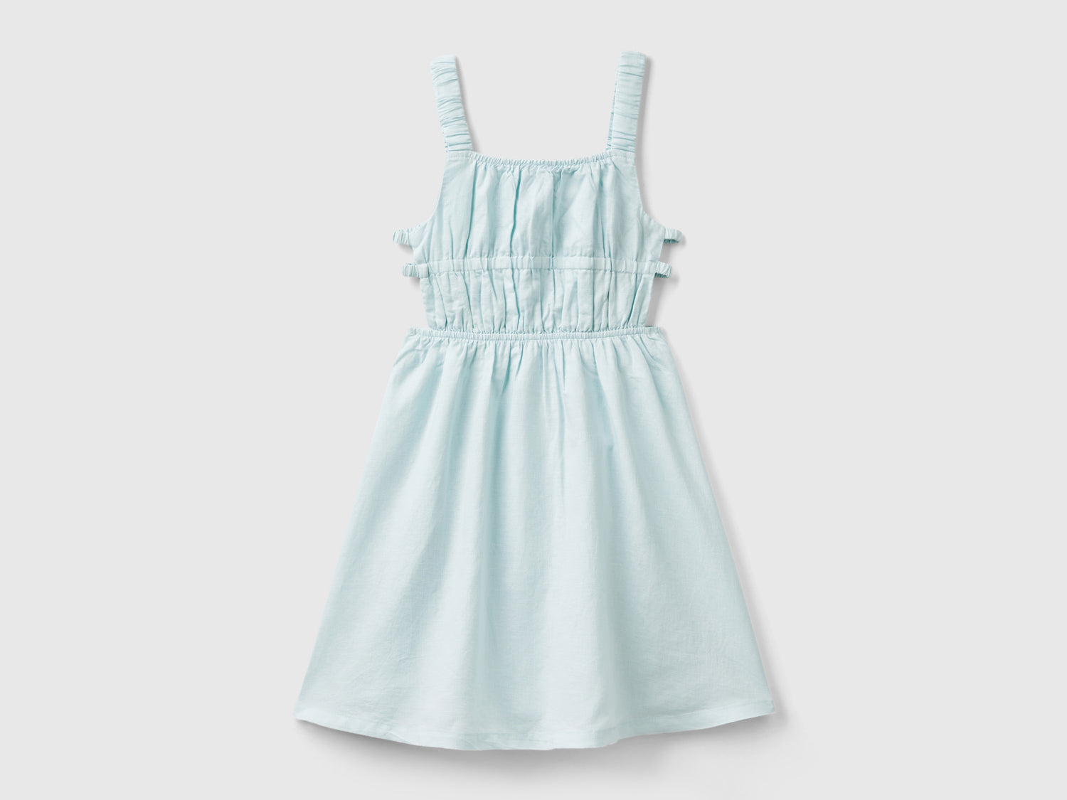 Abito con spalline in misto lino da bambina azzurro | Benetton Outlet