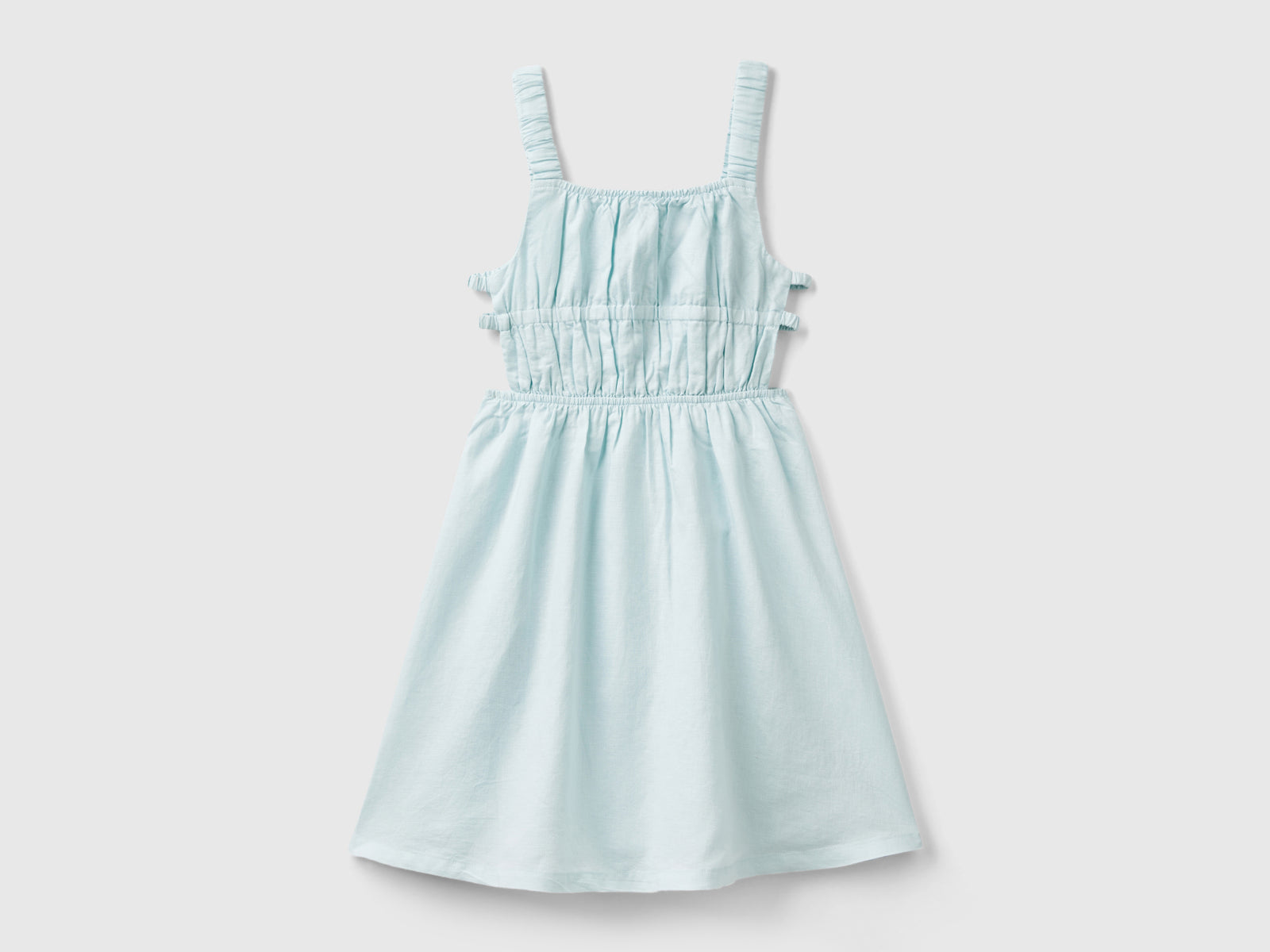 Abito con spalline in misto lino da bambina azzurro | Benetton Outlet