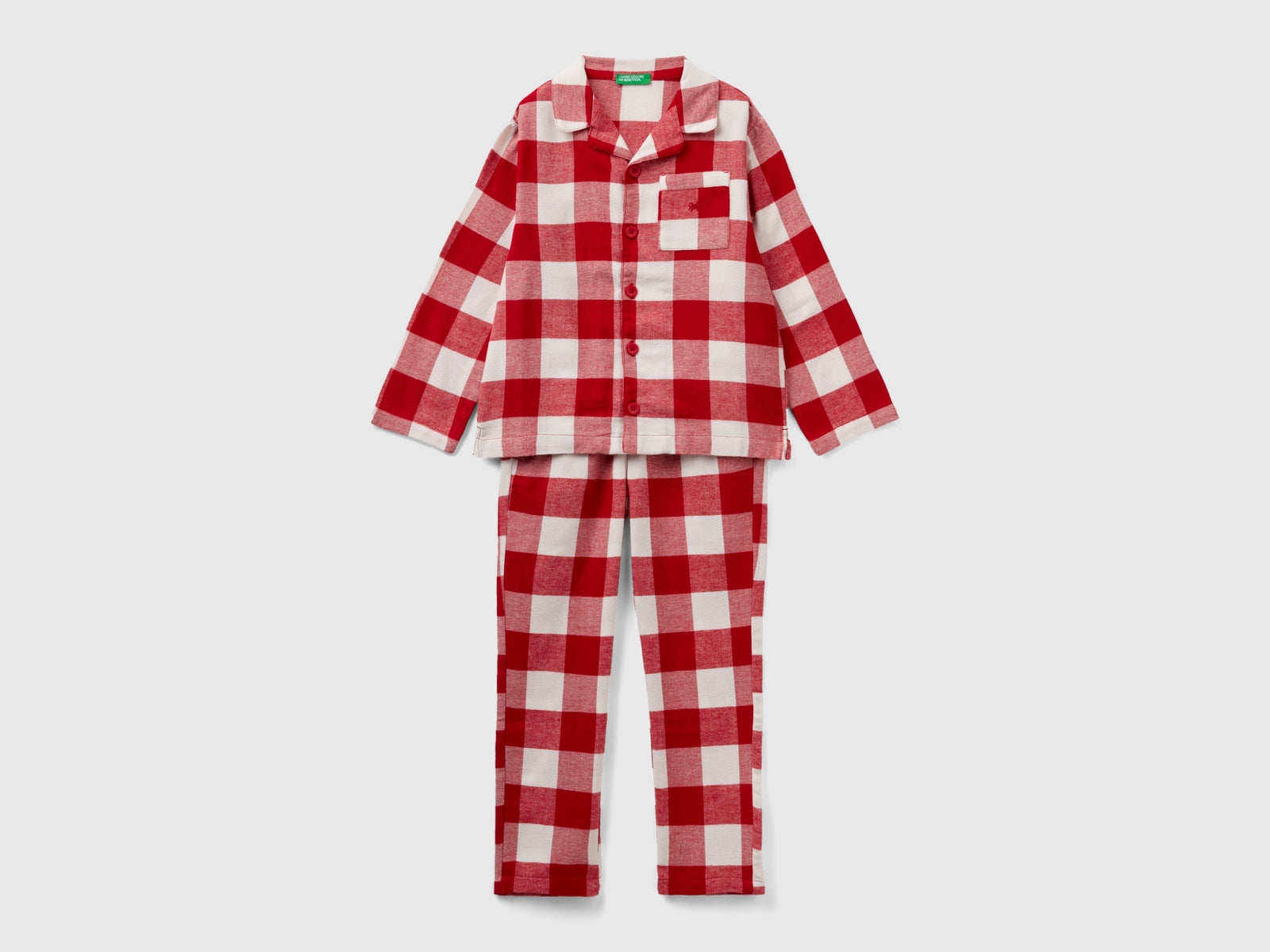 Pigiama a quadri rossi e in flanella da bambino rosso | Benetton Outlet
