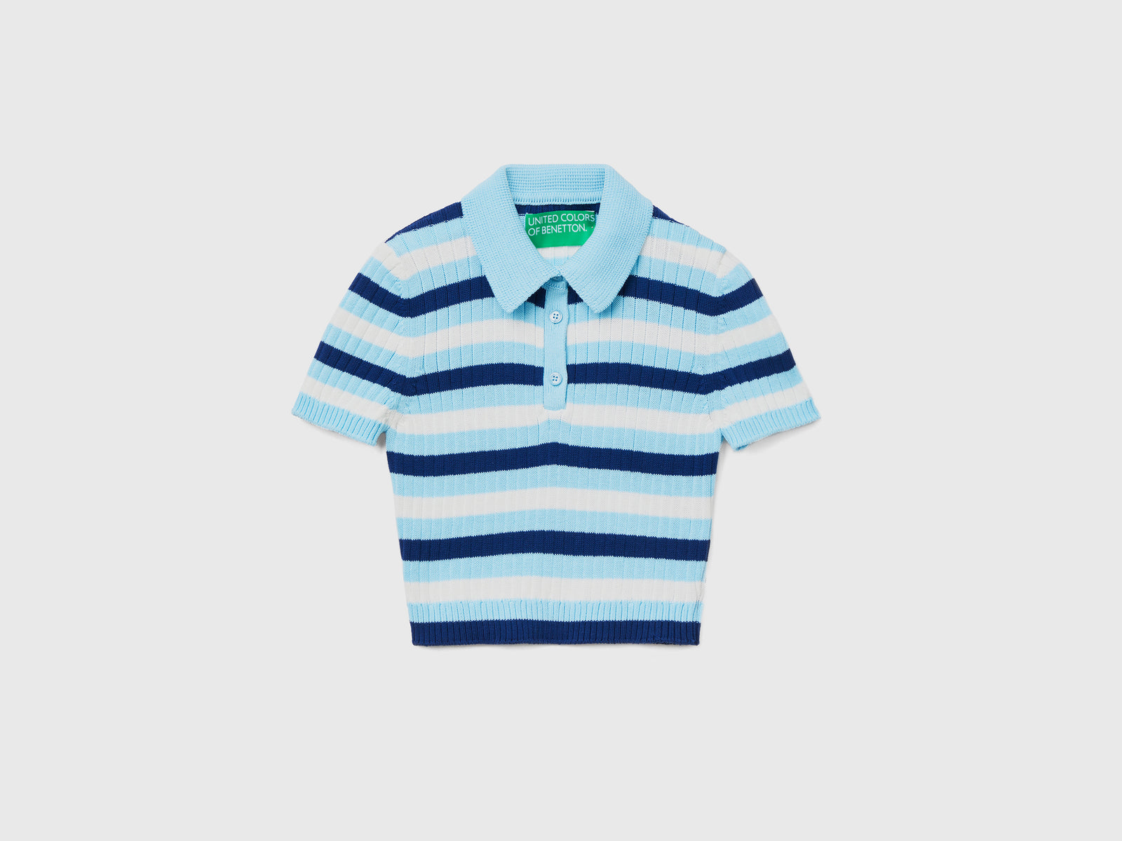 Polo cropped a righe da donna azzurro | Benetton Outlet