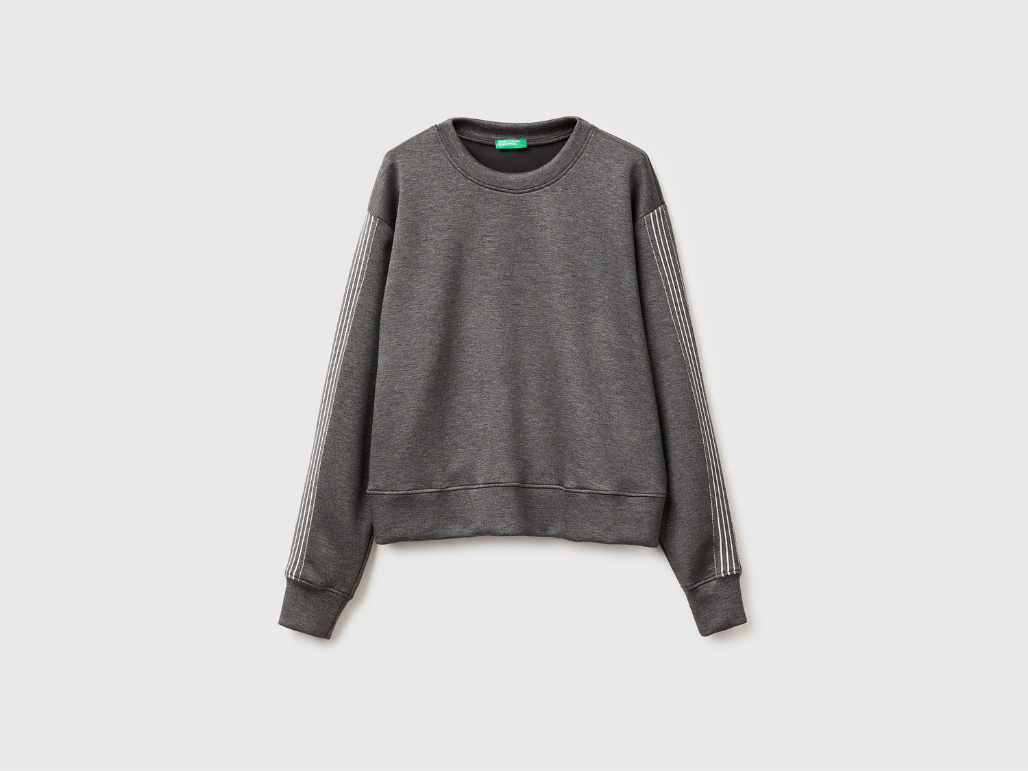 Felpa chiusa con bande da donna grigio | Benetton Outlet
