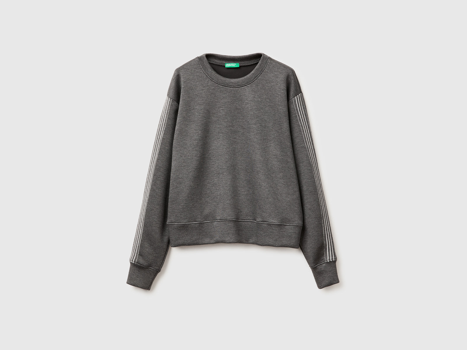 Felpa chiusa con bande da donna grigio | Benetton Outlet