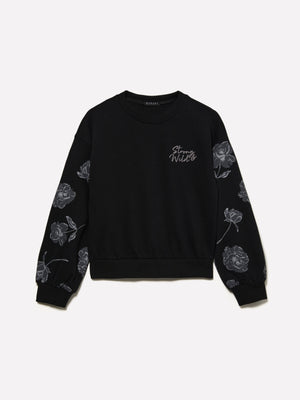 Felpa cropped con stampa floreale e ricamo