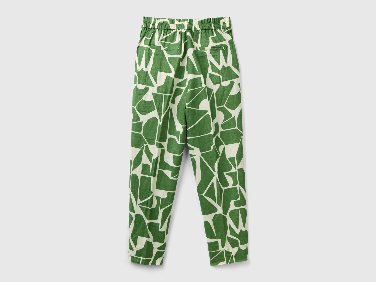 Pantaloni in lino stampato da donna verde militare 2 | Benetton Outlet