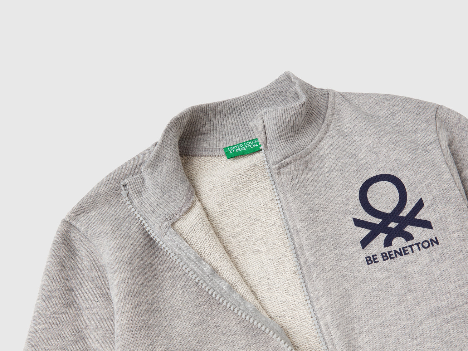 Felpa in cotone bio con zip da bimbo grigio chiaro | Benetton Outlet