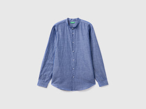 Camicia a manica lunga slim fit in misto cotone e lino