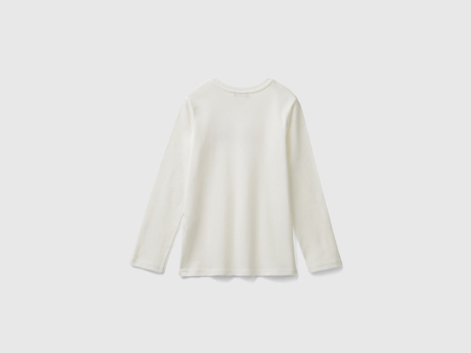 T-shirt manica lunga con stampa glitter da bambina bianco panna 2 | Benetton Outlet